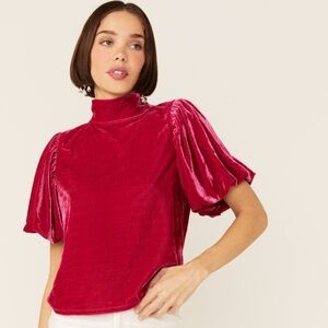 Free People Velvet Puff Sleeve top